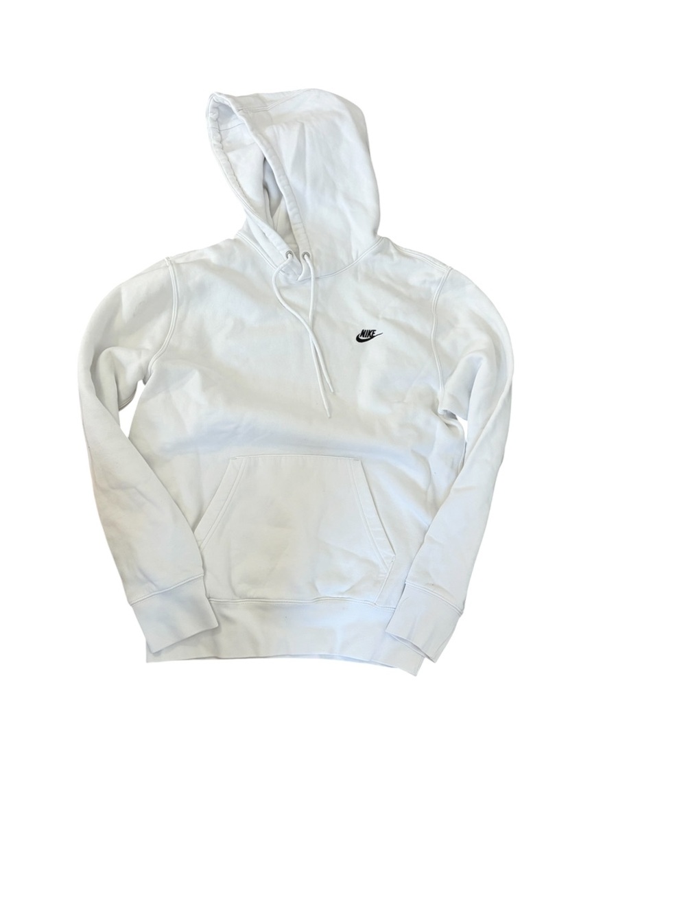 Nike Men's White Pullover Hoodie with Small Black Swoosh